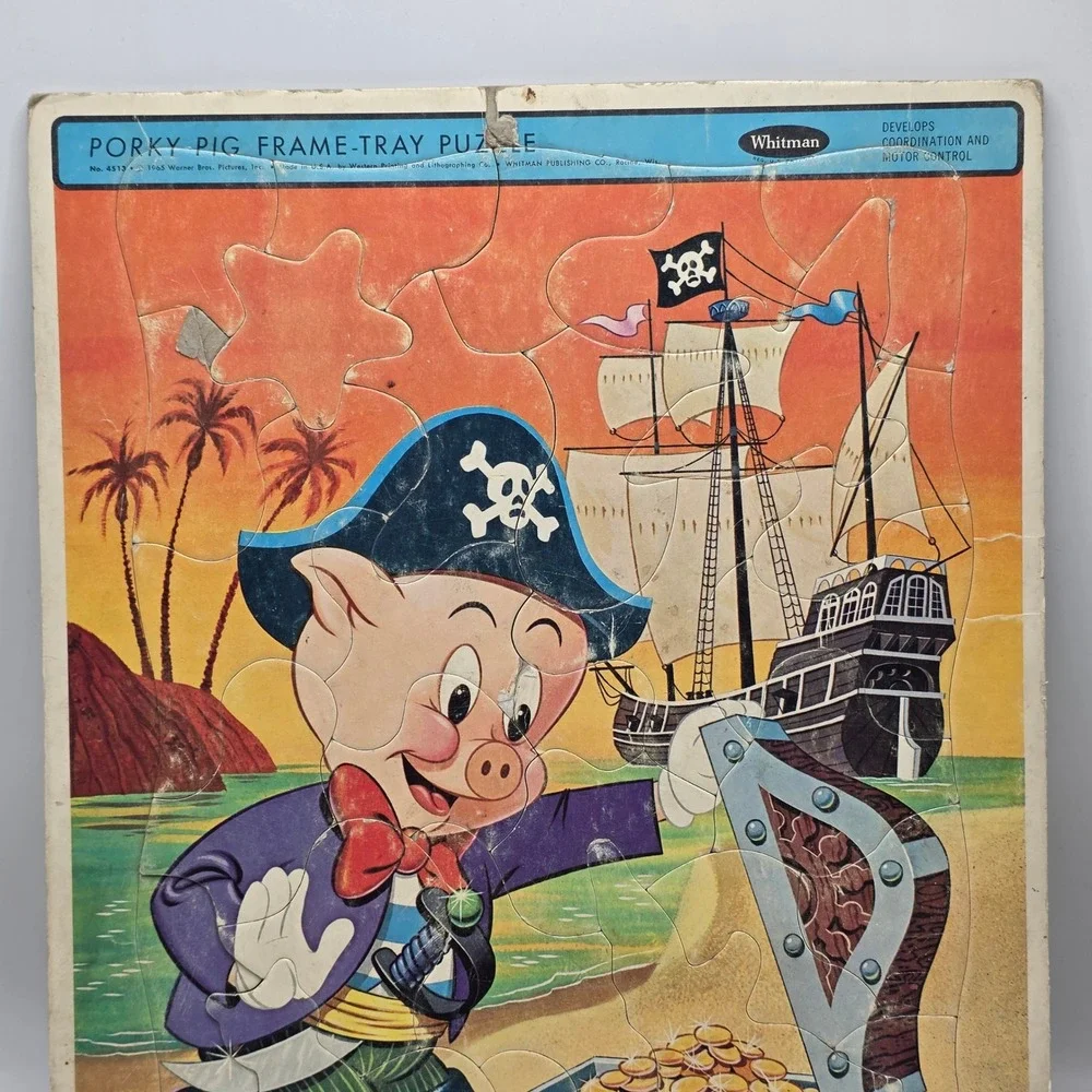Whitman Porky Pig Puzzle Kids Multicolor Pirate‎ Theme 1965 Vintage Looney Tunes